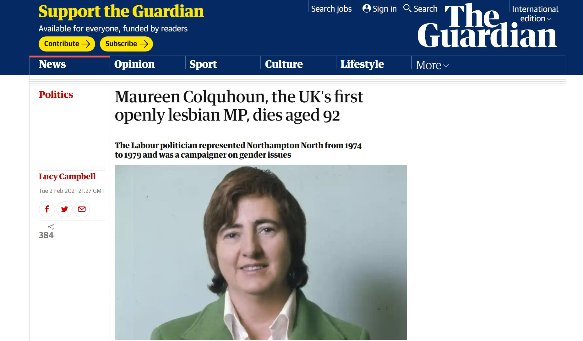 英首位女同國會議員逝世：曾因性向落選，但「樂而不悔」